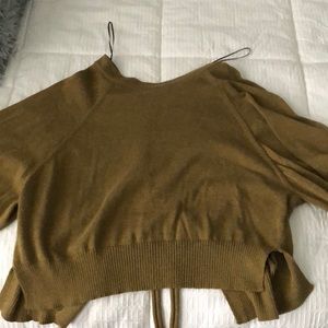 Zara greenish-brown balloon sleeve crop sweater
